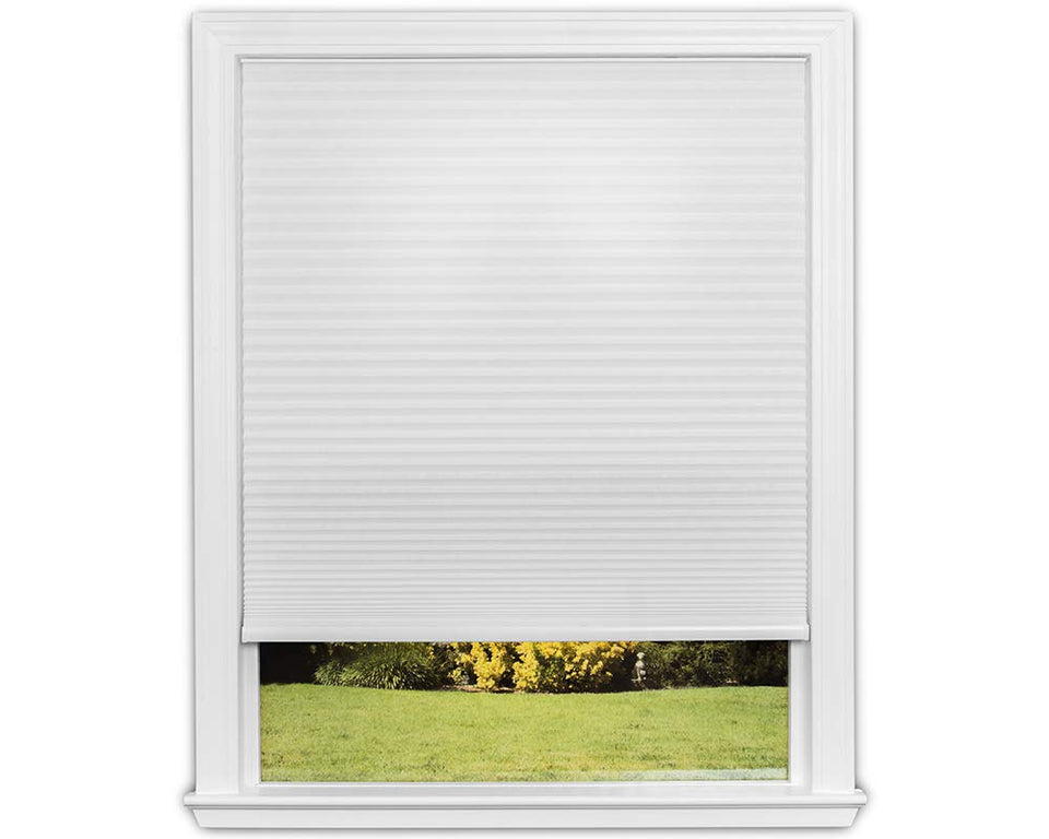 Redi Shade easy-lift window shade in white demonstrates cordless light control.