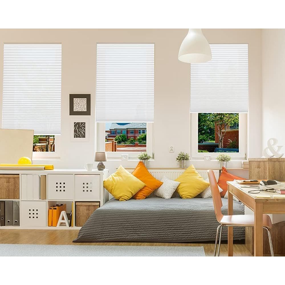 Redi Shade Easy Trim Home Fit illustrates at-home trimming for a perfect window fit.