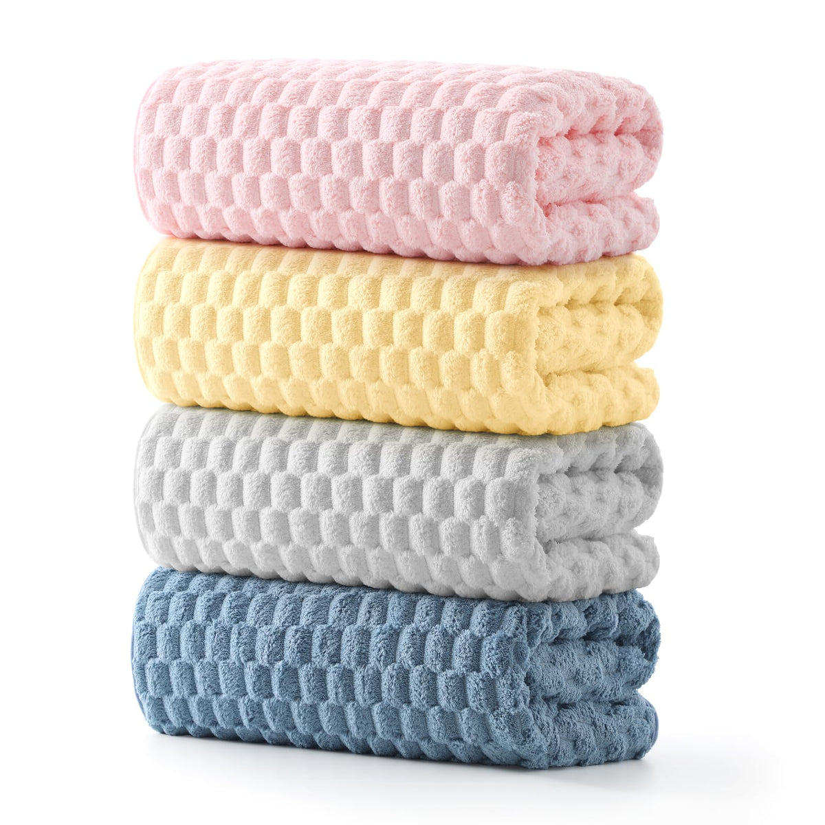 REDKISS 4-pack microfiber towels in extra-large size for full-body drying.