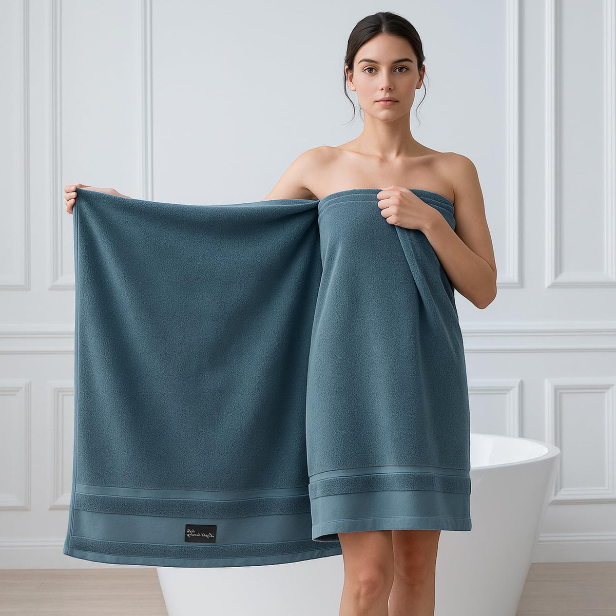 REDKISS blue luxury-look towels brighten a bathroom and invite daily pampering