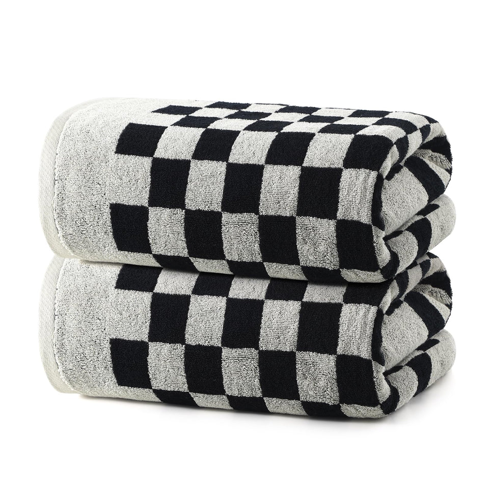 REDKISS checkered towels front view shows 27x55 size and plush absorbency