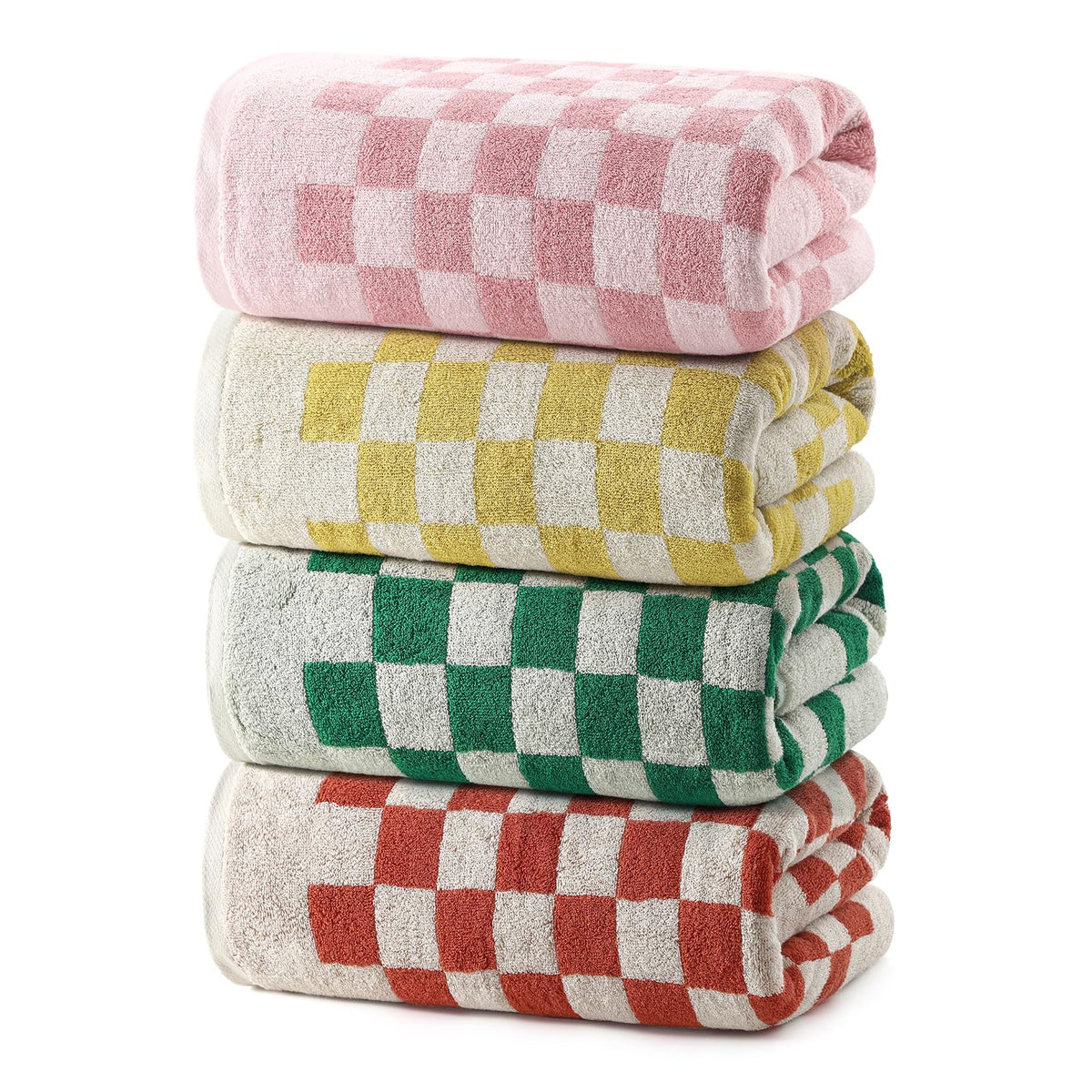 REDKISS checkered towels set folded display highlighting vibrant multicolor pattern and plush feel