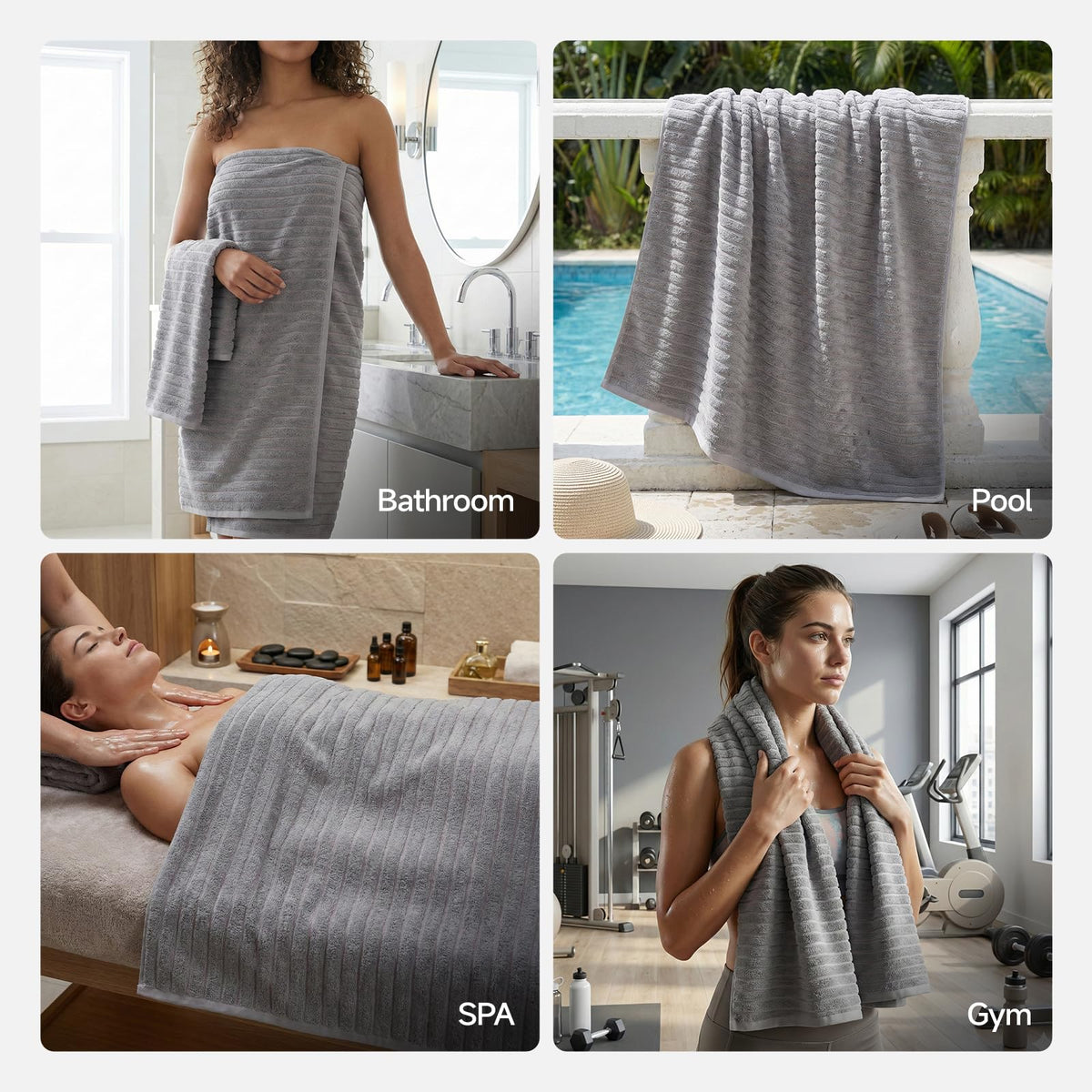 REDKISS gray towels ready for daily routines after showers and spa days