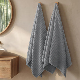 REDKISS gray towels folded display large wrap-ready size for full-body comfort