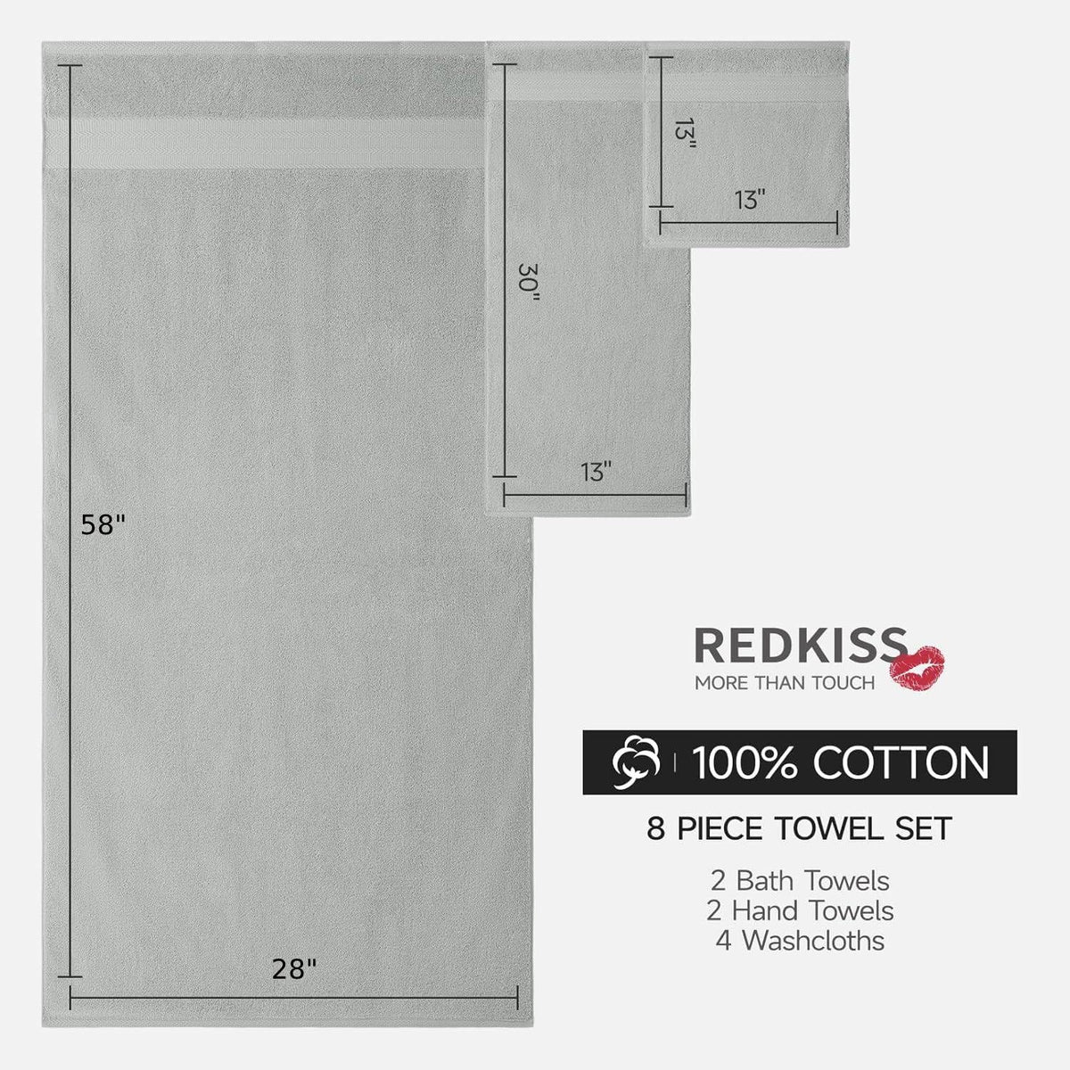 Redkiss grey washcloths arranged for compact, absorbent set