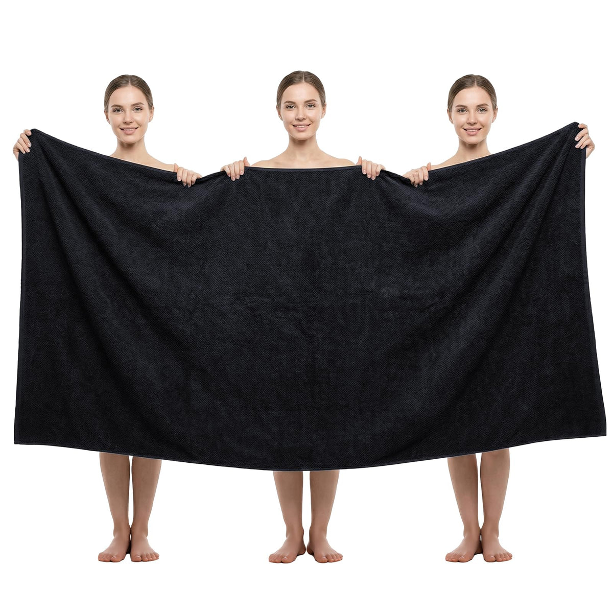 redkiss jumbo bath sheet in black main view showing full-body coverage
