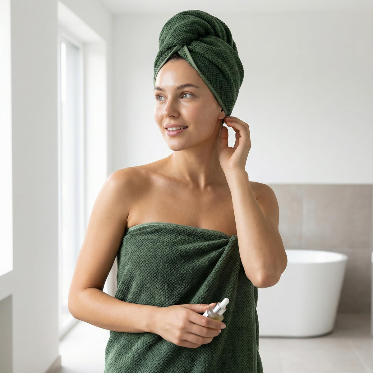 REDKISS microfiber towel with soft touch for gentle, skin-friendly drying.