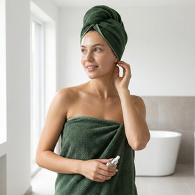 REDKISS microfiber towel with soft touch for gentle, skin-friendly drying.