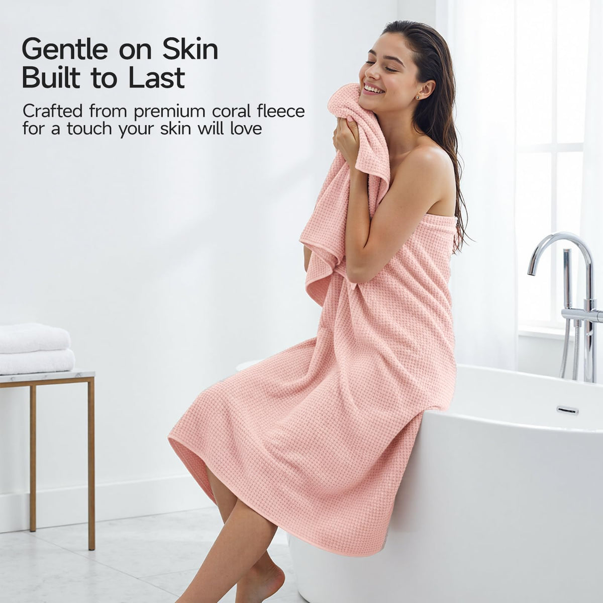 REDKISS Pink Towel Set coral fleece texture for ultra-soft touch