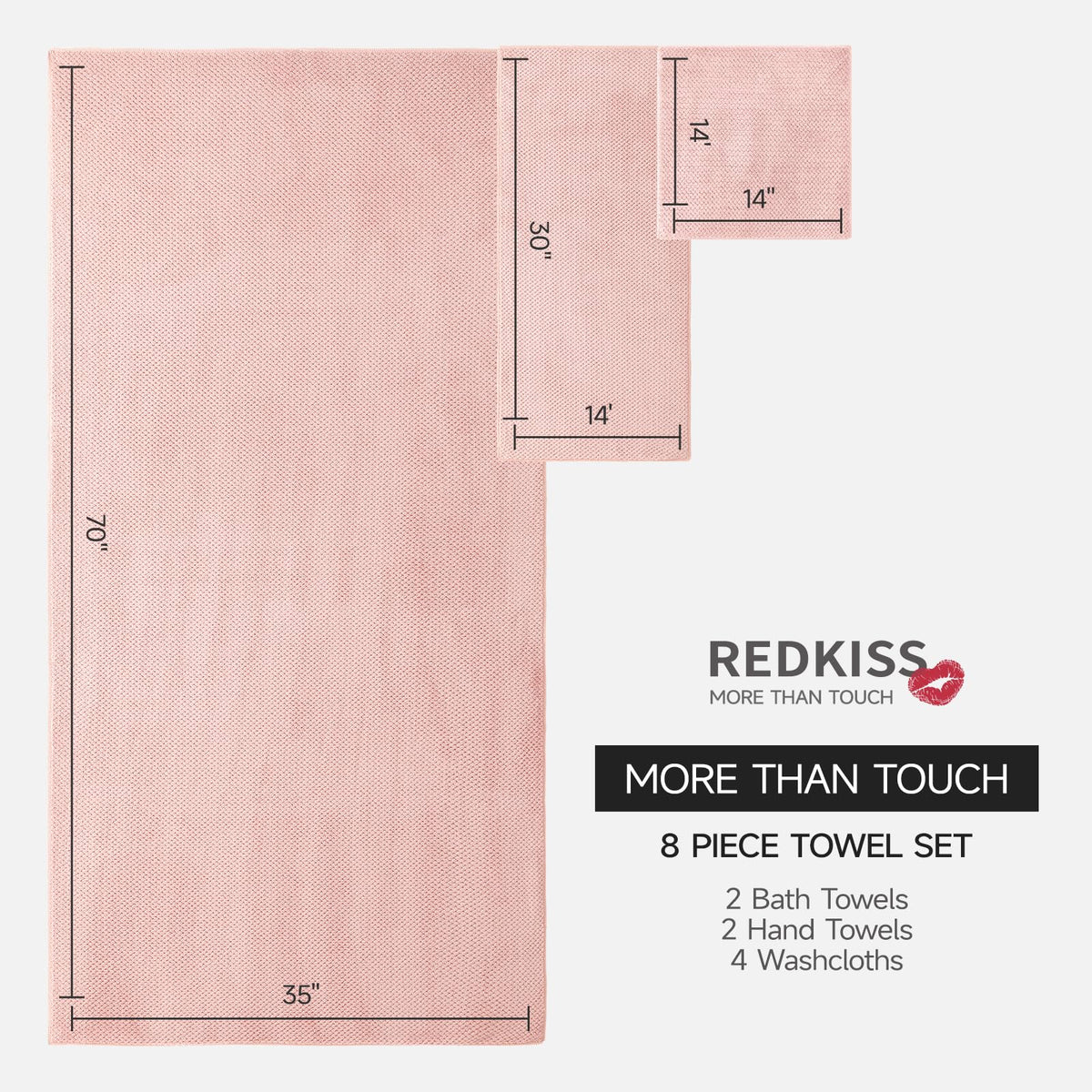 REDKISS Pink Towel Set hand towels 14x30 offering compact comfort for daily use