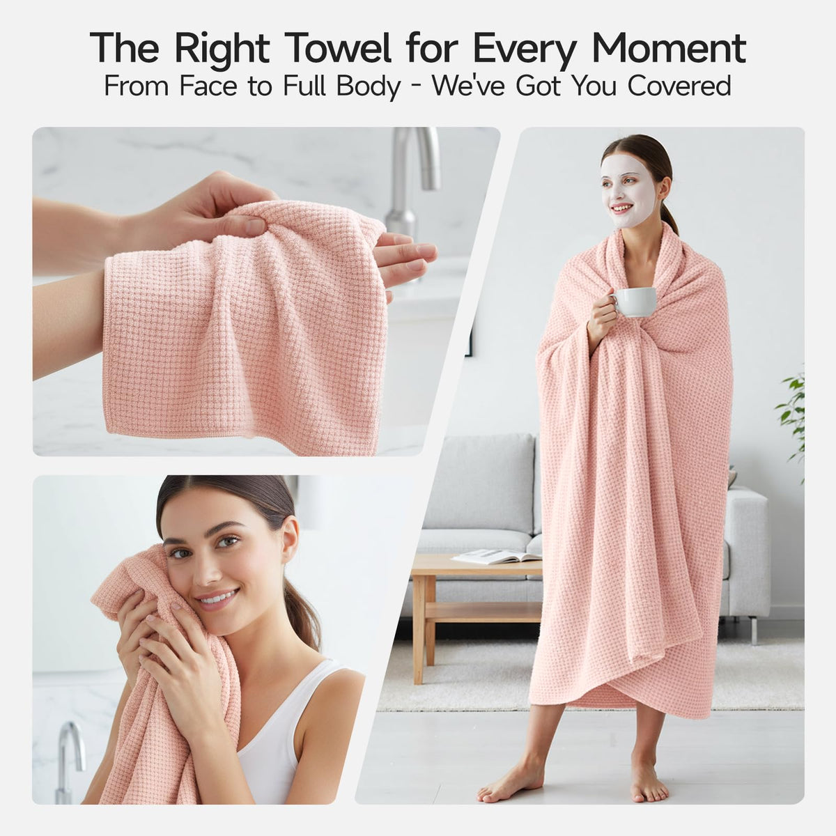 REDKISS Pink Towel Set zero lint no pilling for lasting smoothness