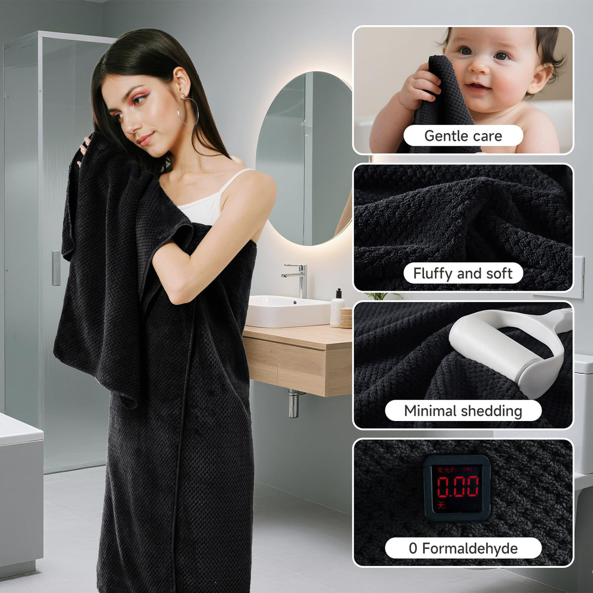 REDKISS towel set in action demonstrates quick absorption after a shower.