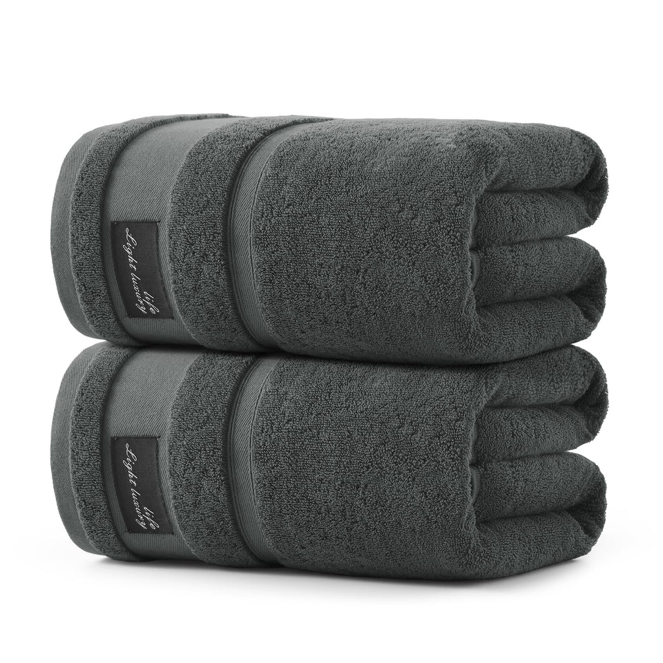 REDKISS two-pack large bath towels in dark gray show generous 31x63 size for home spa use
