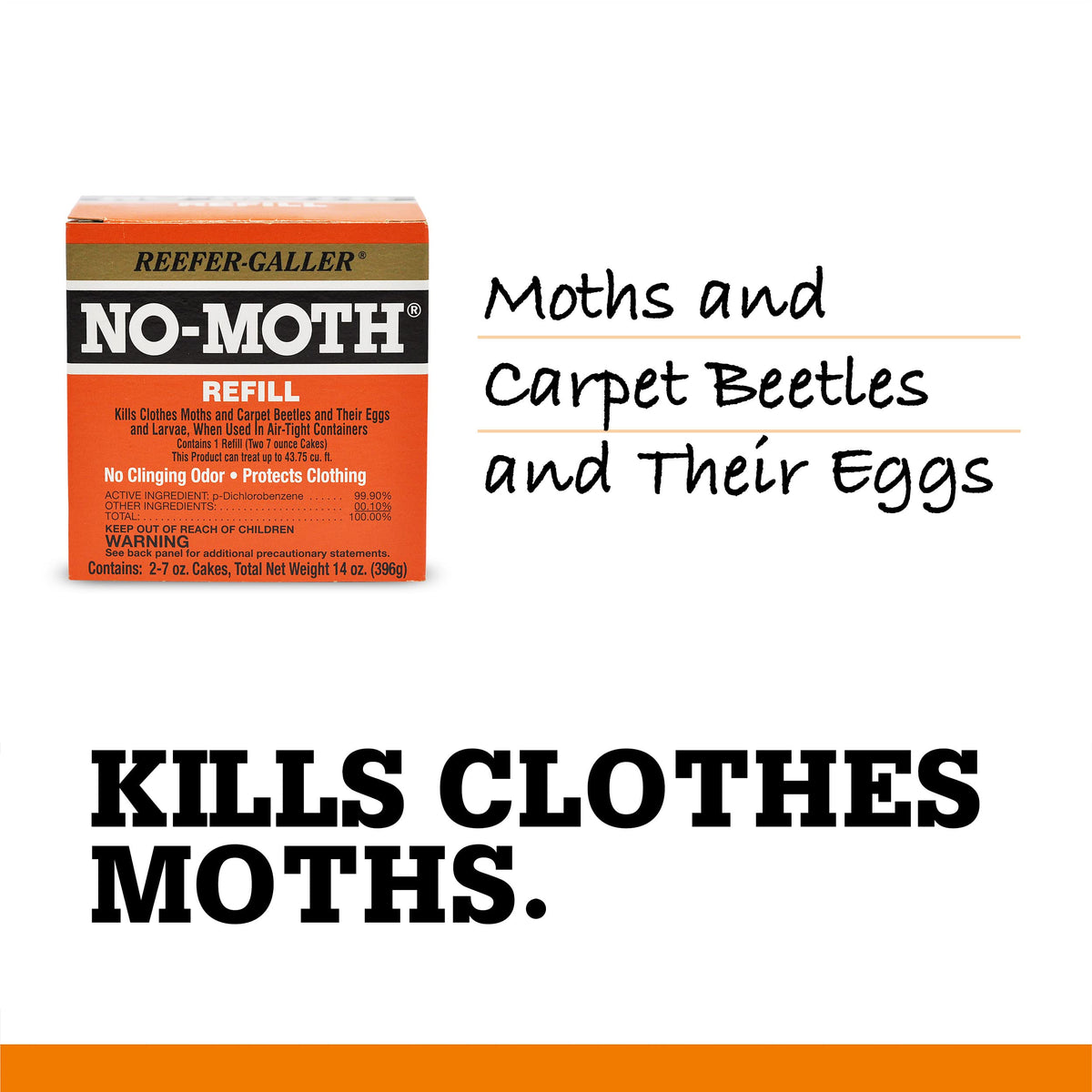 Protected wardrobe in a closet using Reefer-Galler NO-Moth refills