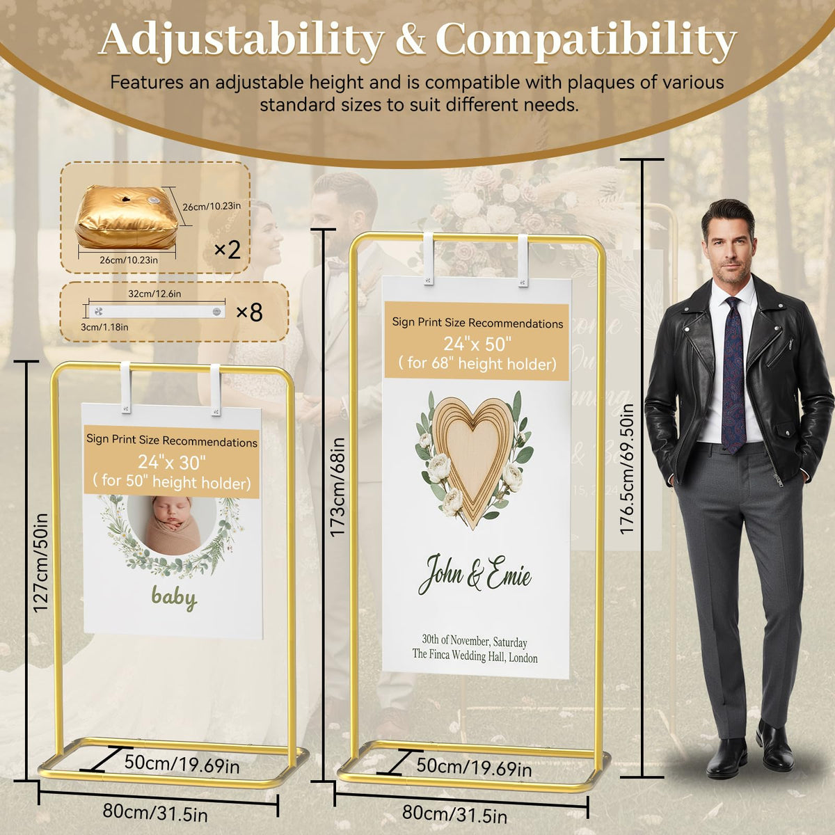 ReePlan sign stand showing two height options for different ceremony layouts.