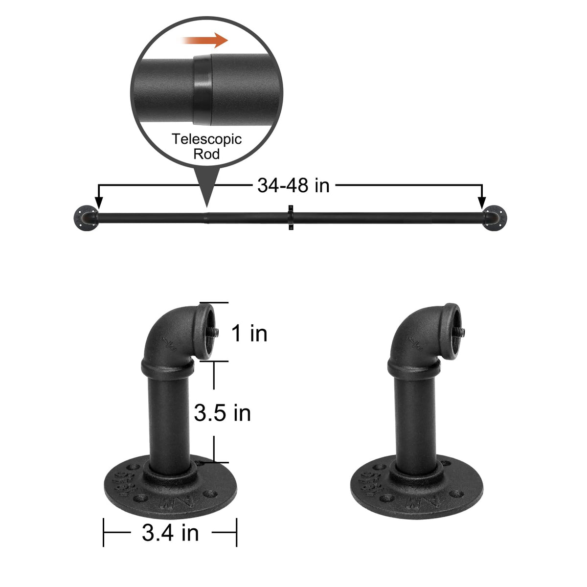Refrze adjustable-length rod fits 34 to 48 inch windows