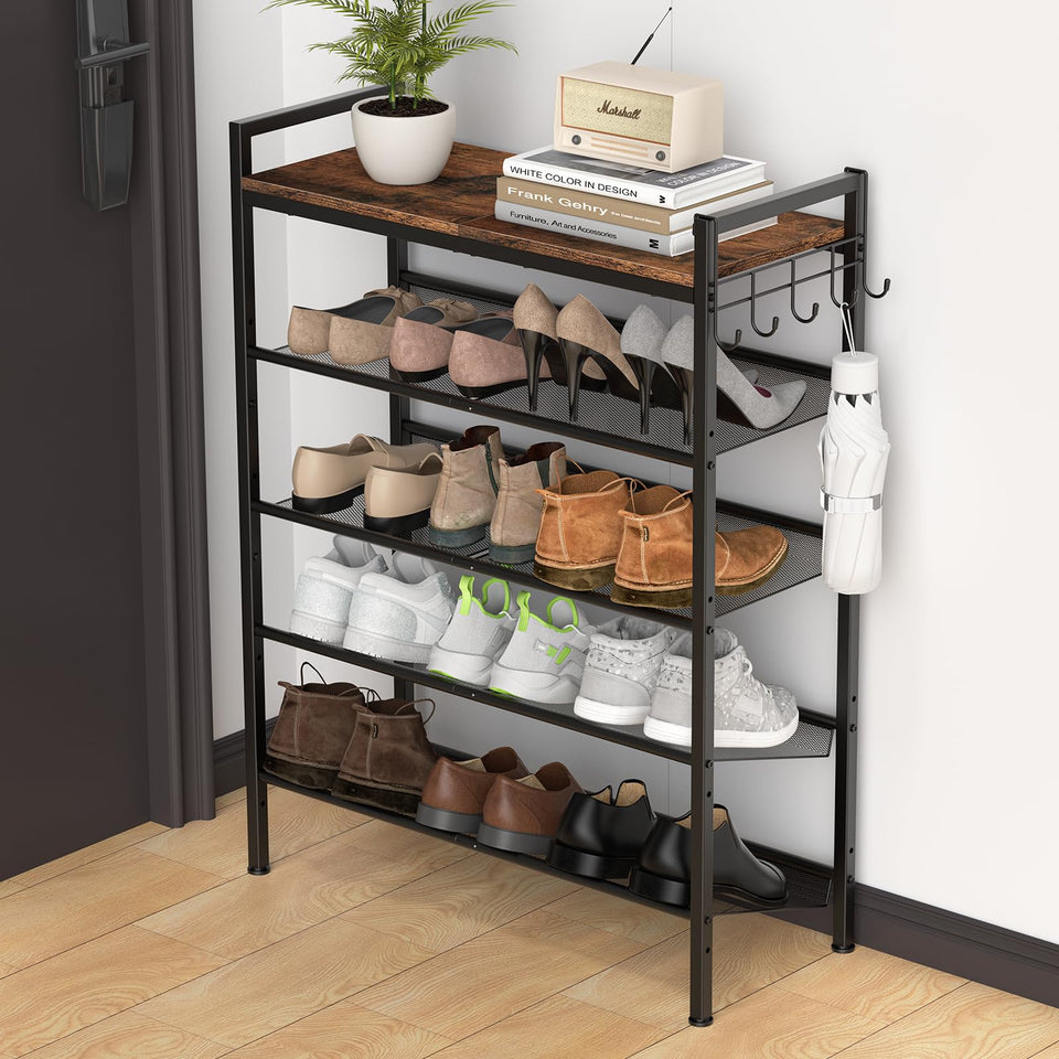 Refrze five-tier shoe rack with wooden top for organized entryway.