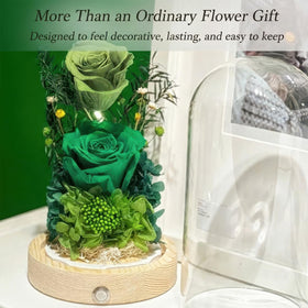 Regalo Flor warm glow from LED light complements the preserved rose