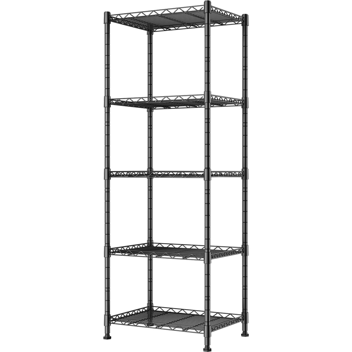 REGILLER 5-Wire shelving in black during assembly for compact space setup.