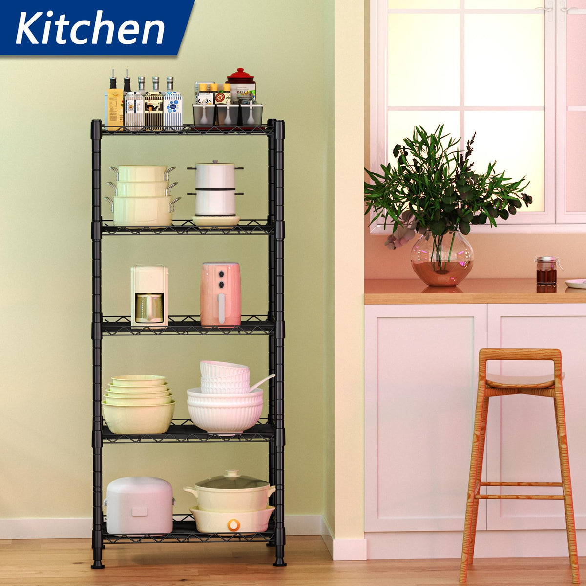 REGILLER 5-Wire shelving bathroom organization keeps supplies within reach.