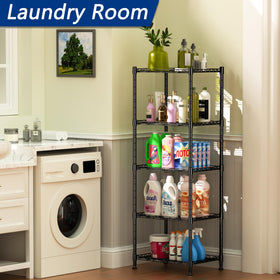 REGILLER 5-Wire shelving with adjusted shelves fits flexible kitchen storage.