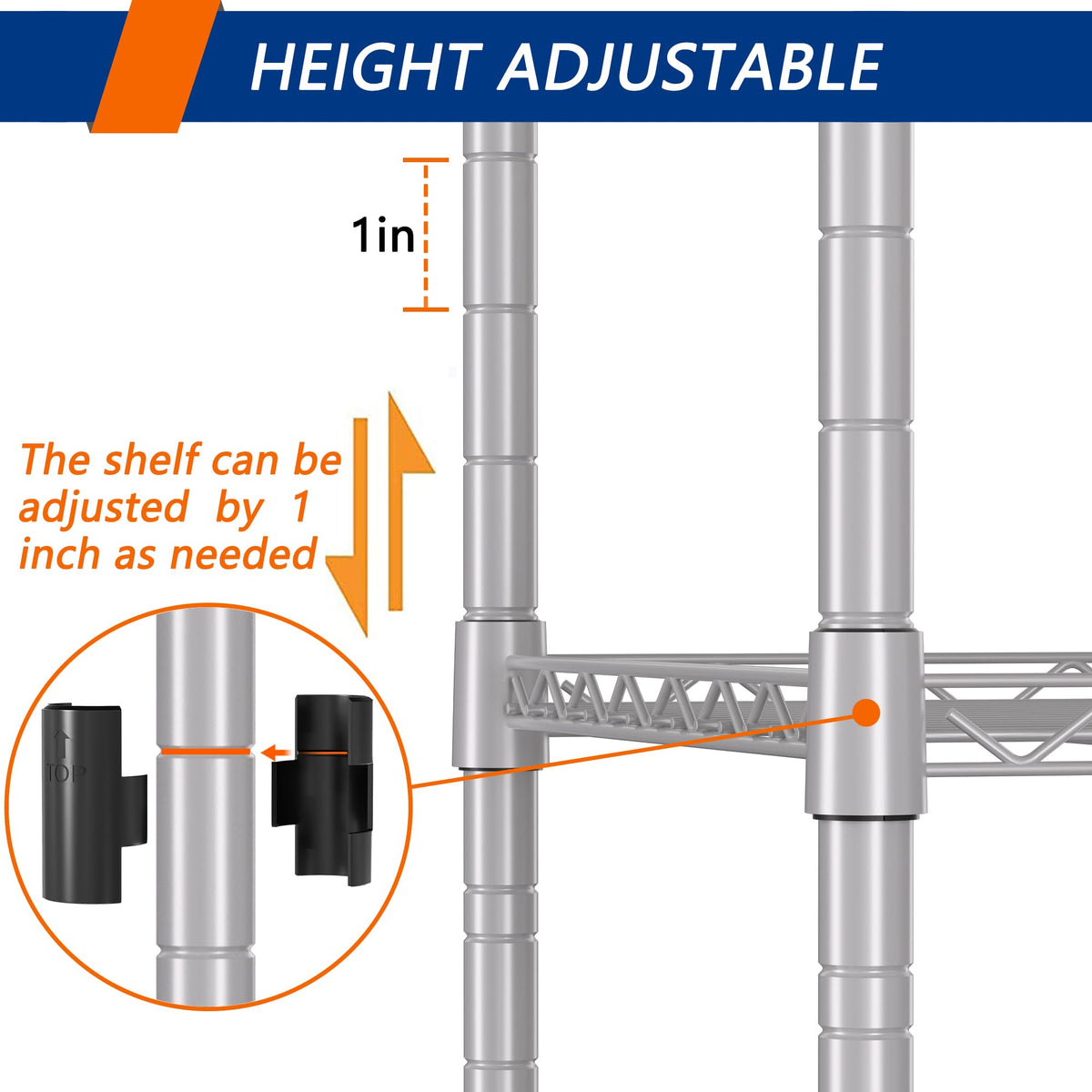 REGILLER 5-Wire shelving with dimensions 11.8 in depth, 16.6 in width, 53.5 in height.