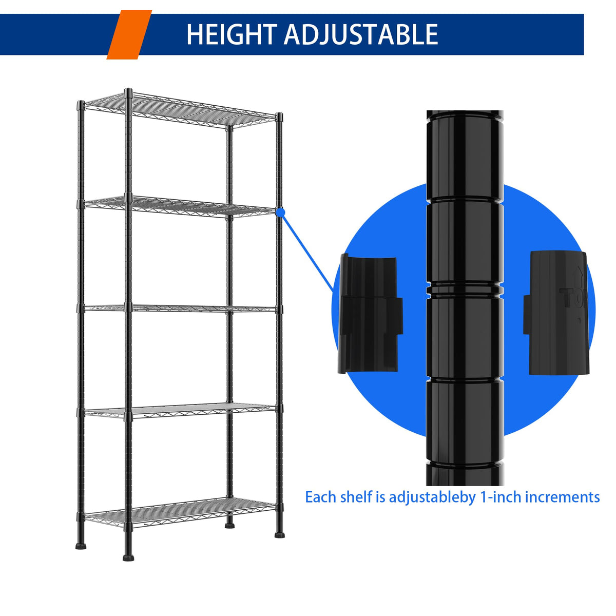 REGILLER 5-Wire Shelving unit in kitchen ready for pantry items and small appliances.
