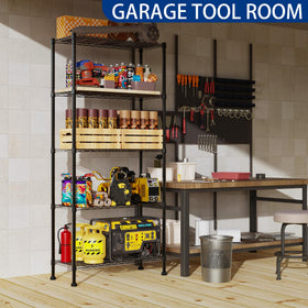 REGILLER 5-Wire Shelving unit side view emphasizes compact footprint and spacious storage.
