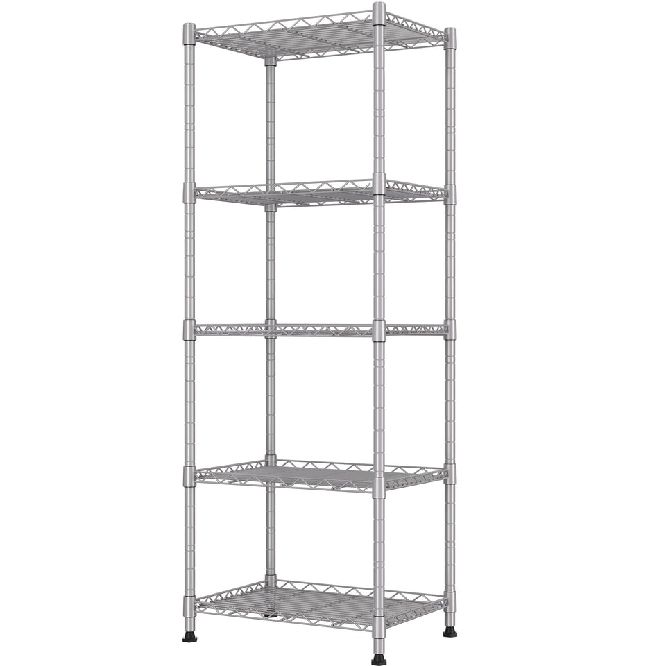 REGILLER 5-Wire shelving unit in silver, front view, for stable storage.