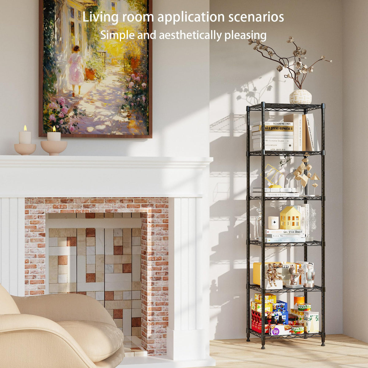 REGILLER 6-wire shelving unit side view highlights adjustable shelves for versatile use.