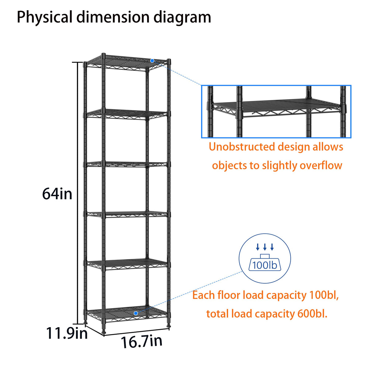 REGILLER 6-wire shelving unit assembled view demonstrates tool-free setup in minutes.