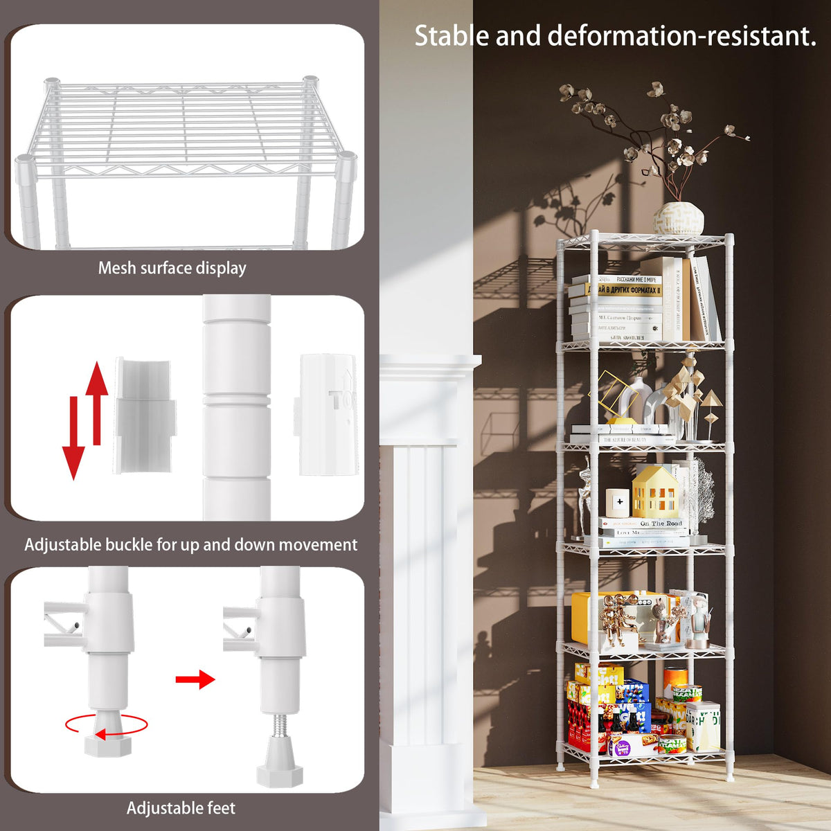 REGILLER white steel storage rack in a kitchen-friendly setup.