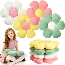 Reginary 4pc flower floor pillows close-up shows plush petals and soft texture for cozy seating.