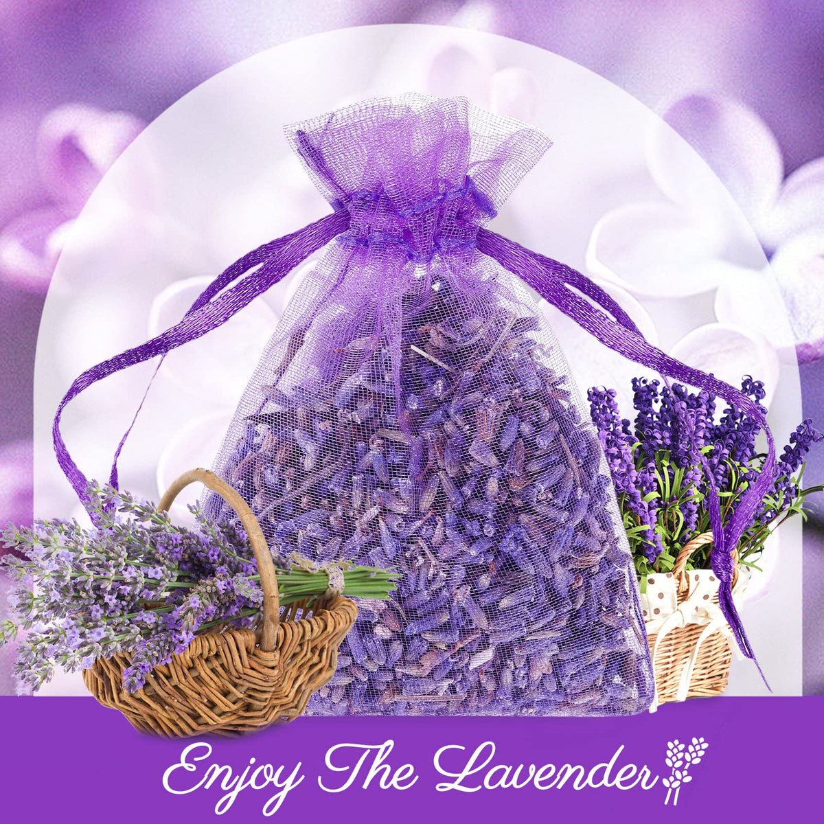 Reginary lavender sachets in storage bins keep linens pleasantly scented.