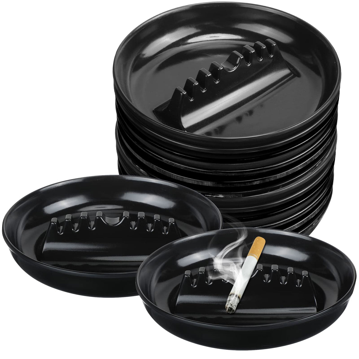 Reginary round ashtray in black, 6.69 inches for daily indoor and outdoor use.