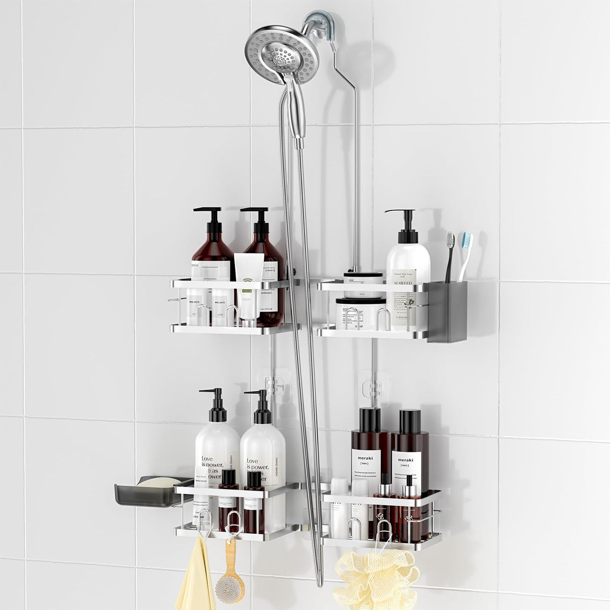 Reinhardt adjustable height shower caddy top bracket for tall bottles