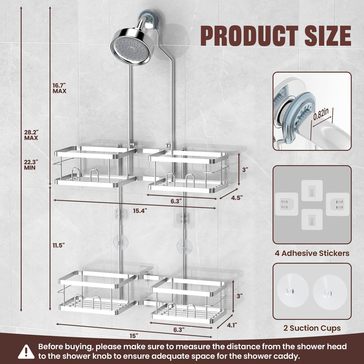 Reinhardt four-basket layout organizes shampoos and soaps neatly