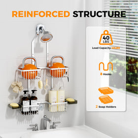 REINHARDT over-shower-head design keeps hoses accessible and organized.