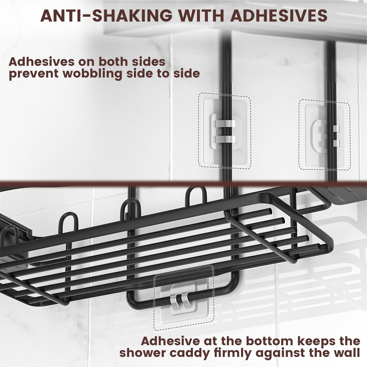 Anti-slip, wobble-proof REINHARDT caddy stays steady during showers.