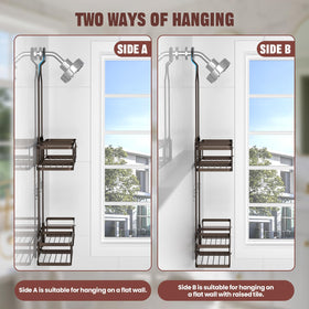 REINHARDT bronze caddy includes eight hooks for loofahs and towels.