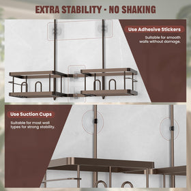 REINHARDT shower caddy features quick-drain holes to prevent water buildup.