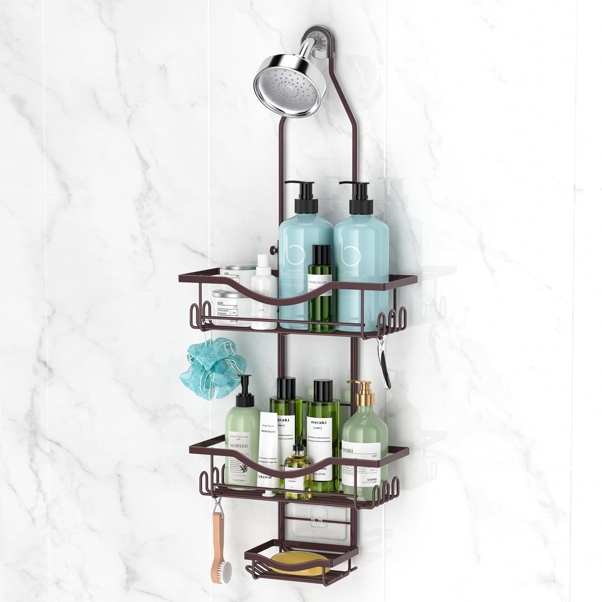 REINHARDT Shower Caddy Hanging Adjustable Bronze for easy reach of toiletries