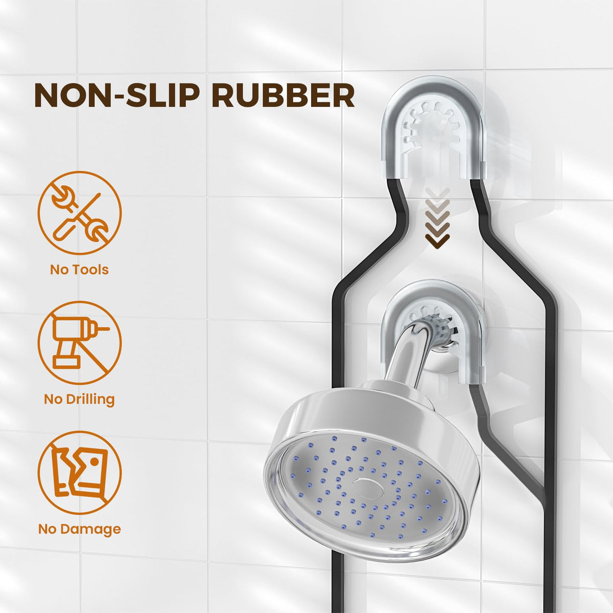REINHARDT shower caddy height adjustability from 21.3 to 26.4 inches fits most showers