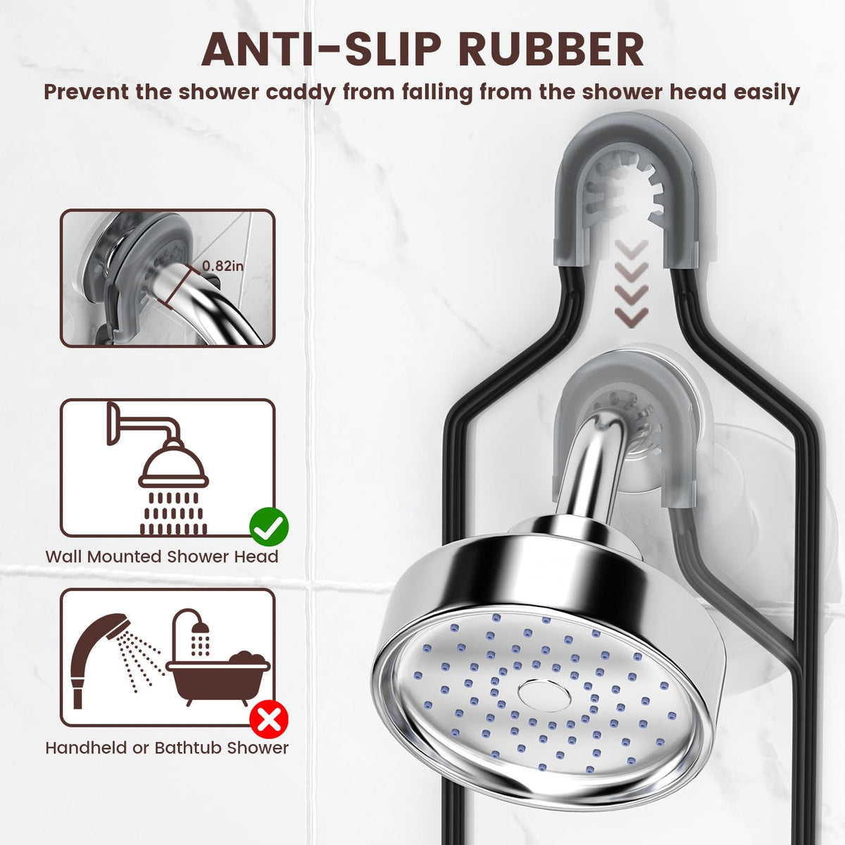Multiple hooks provide extra space for loofahs, razors, and washcloths.