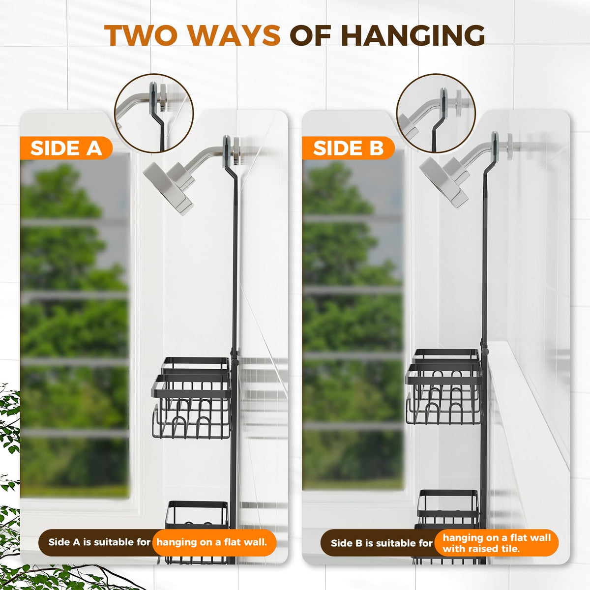 REINHARDT shower caddy spacious baskets hold shampoos, conditioners, and body wash within easy reach