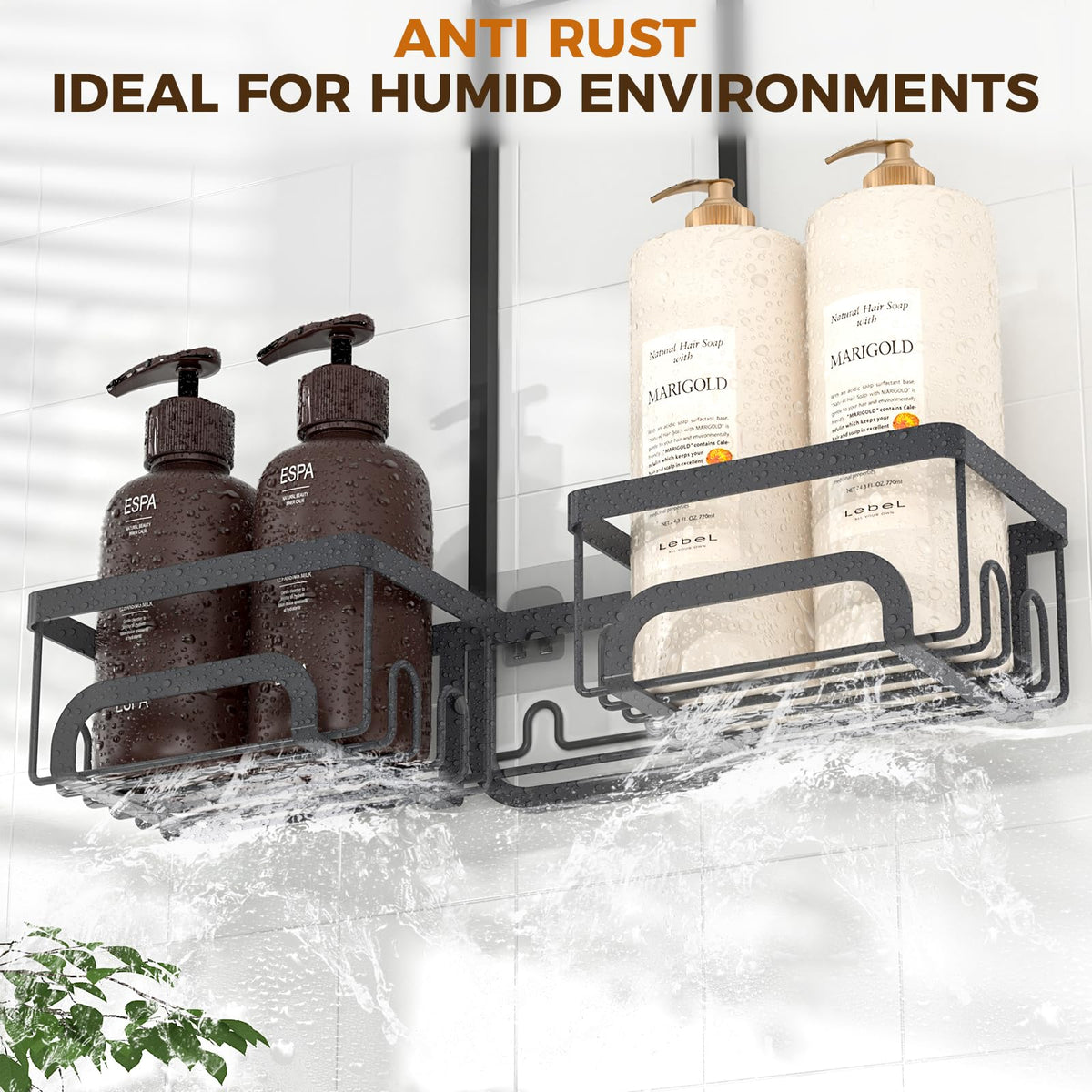 REINHARDT shower caddy tool-free mounting enables quick, secure setup