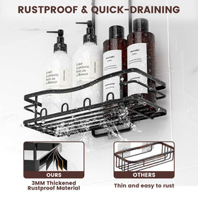 Toothbrush holder integrated into the REINHARDT shower caddy for convenient access.