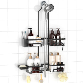 REINHARDT shower caddy top bracket adjustment for flexible height supports taller bottles in the shower