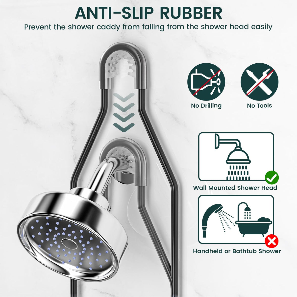 REINHARDT Large capacity holds bottles, soaps, and accessories.