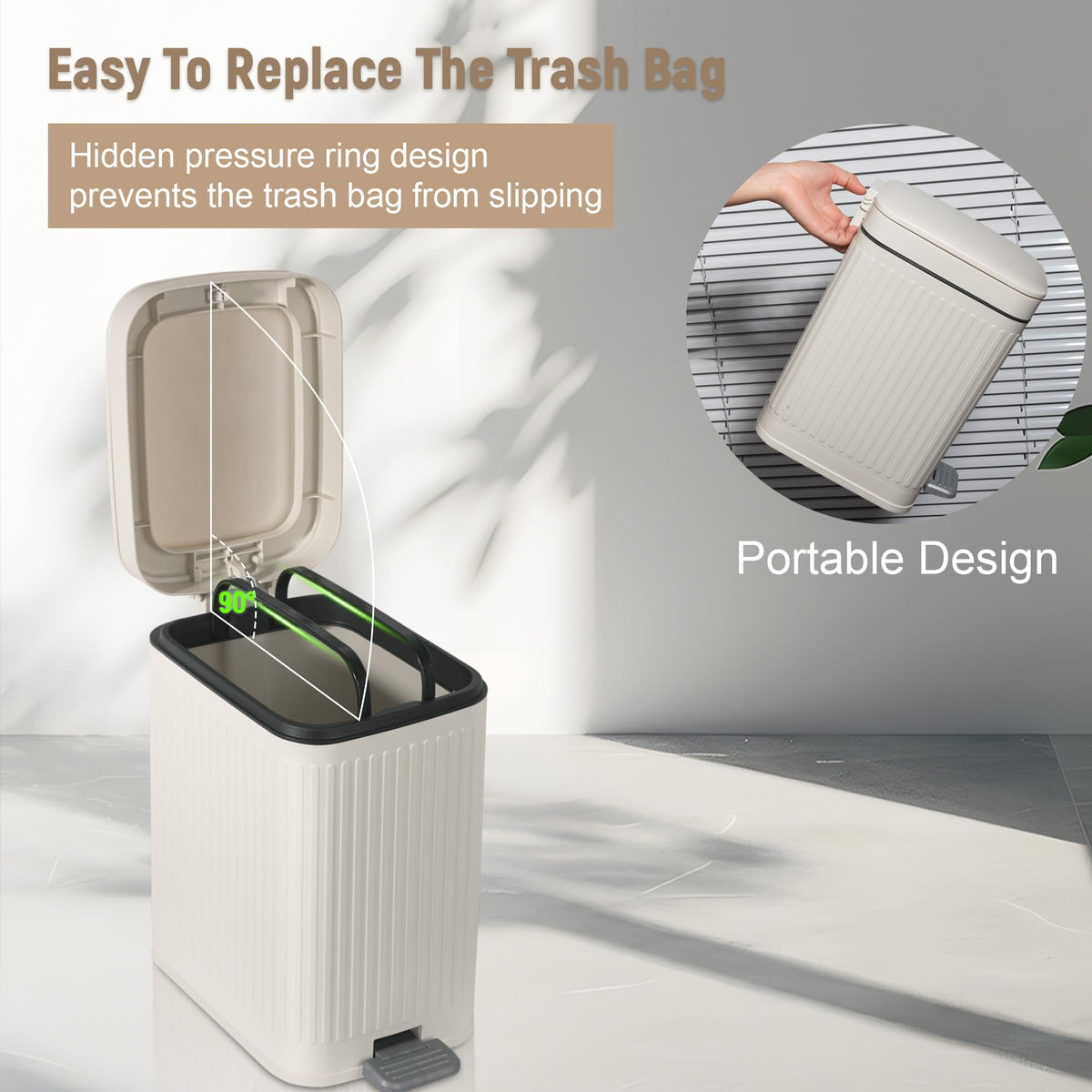 rejomiik hidden bag ring feature cream trash can for easy bag changes